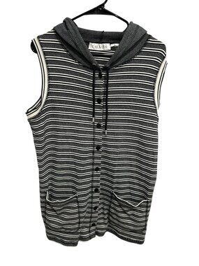 Chaus Sport Women's Striped Sleeveless Hooded Vest Size Medium Preppy Coastal